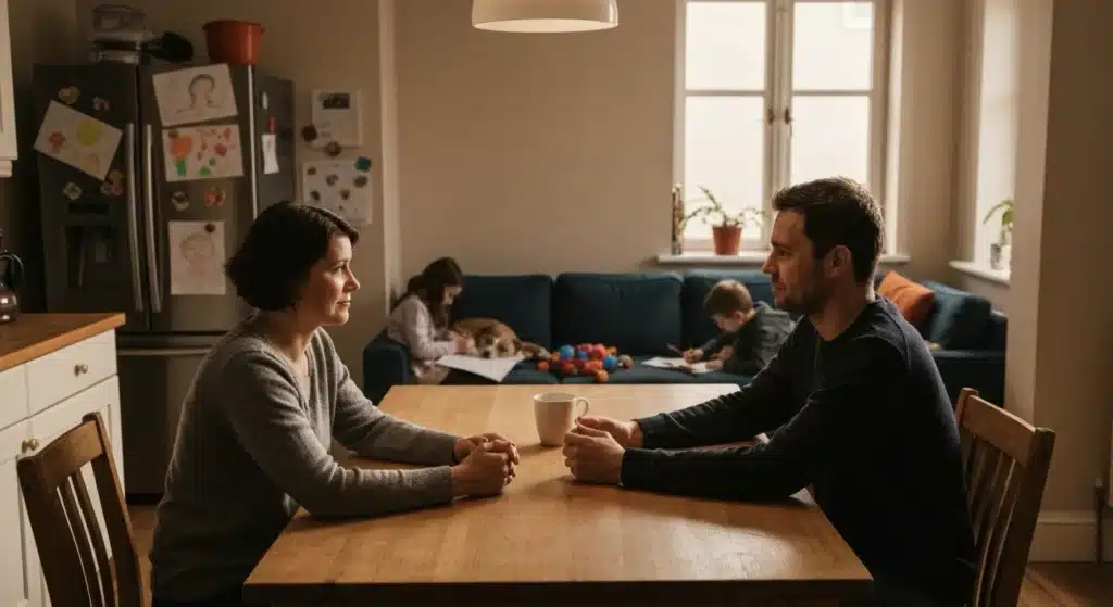 Das Paar sitzt sich gegenüber. Es gibt 30 gute Gründe um die Beziehung zu retten. Lies im Artikel welches es sind.